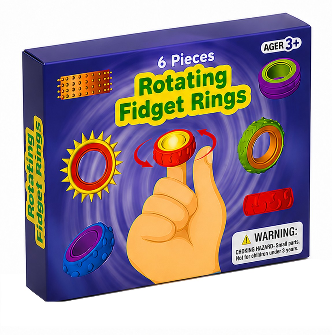 Chrishco 6-piece Rotating Fidget Rings box and contents